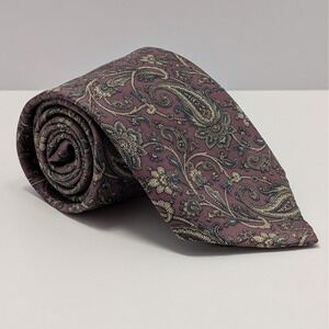 Oscar de la Renta Couture Tie Paisley Silk Maroon Blue Beige Floral 59.75x3.5